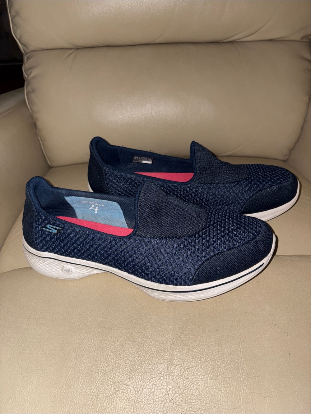 Skechers Women's Navy Slip-On Knit Walking Sneakers with Pink Insole Accent